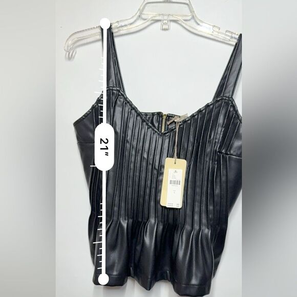 Anthropologie Let Me Be Faux Leather Pintucked Black Bustier Cami S NWT - Picture 4 of 15